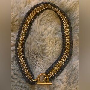 Leather Gold and Black Chain Necklace chocker